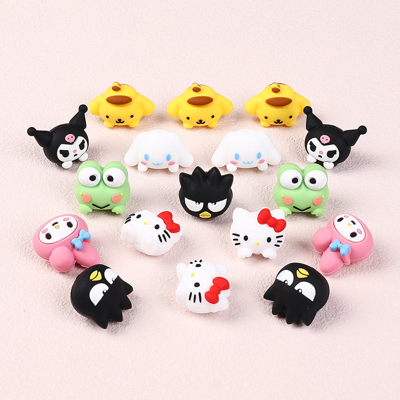 20Pcs Silicone 3D Focal Beads White Cat Round Head with Bow and Pink Rabbit Hood