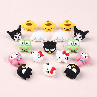 20Pcs Silicone 3D Focal Beads White Cat Round Head with Bow and Pink Rabbit Hood