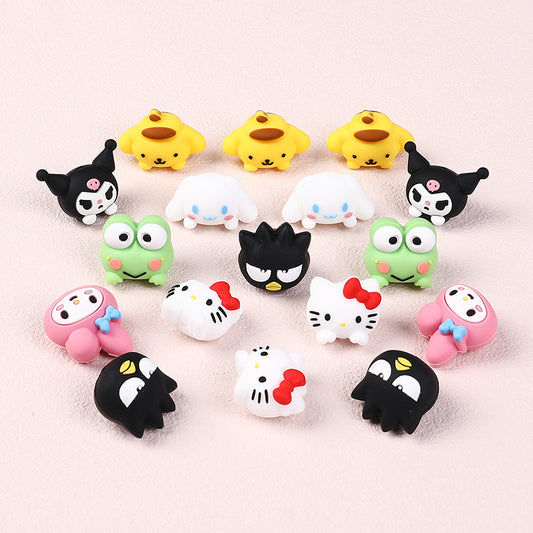 20Pcs Silicone 3D Focal Beads White Cat Round Head with Bow and Pink Rabbit Hood