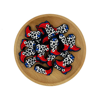 20pcs Silicone Focal Beads Boots Red Blue Heel with Black White Spots 2