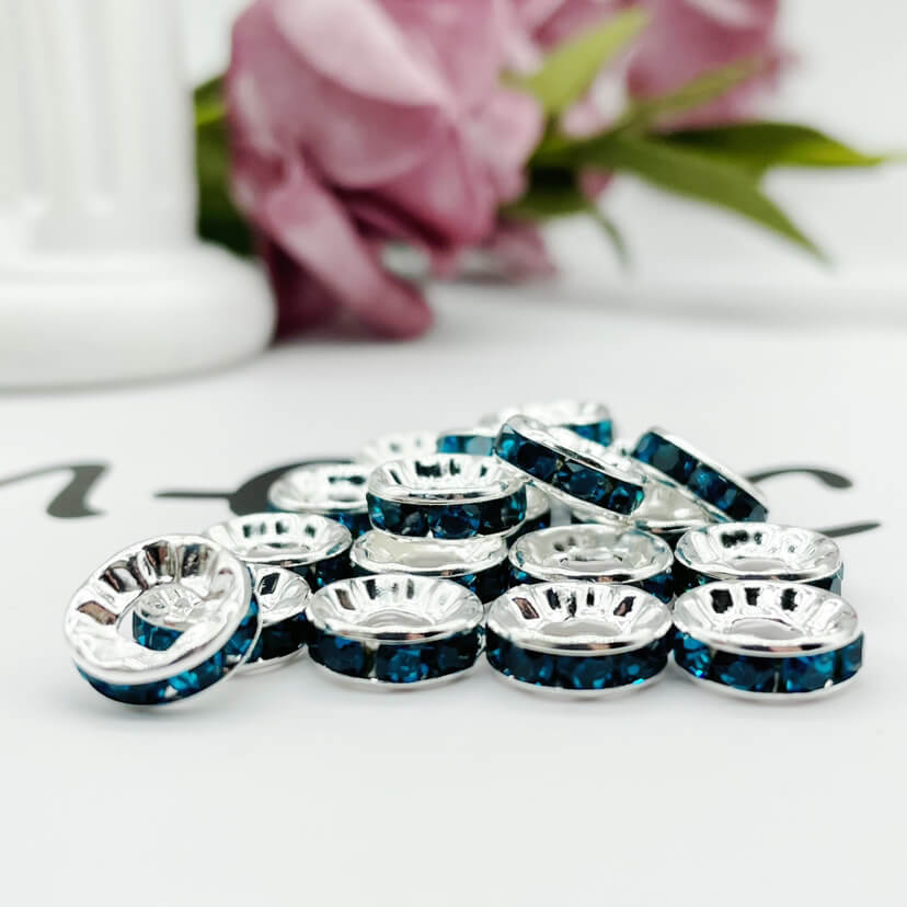 100pcs 10mm Large Hole Rhinestone Spacer Beads Copper Metal Frame 10