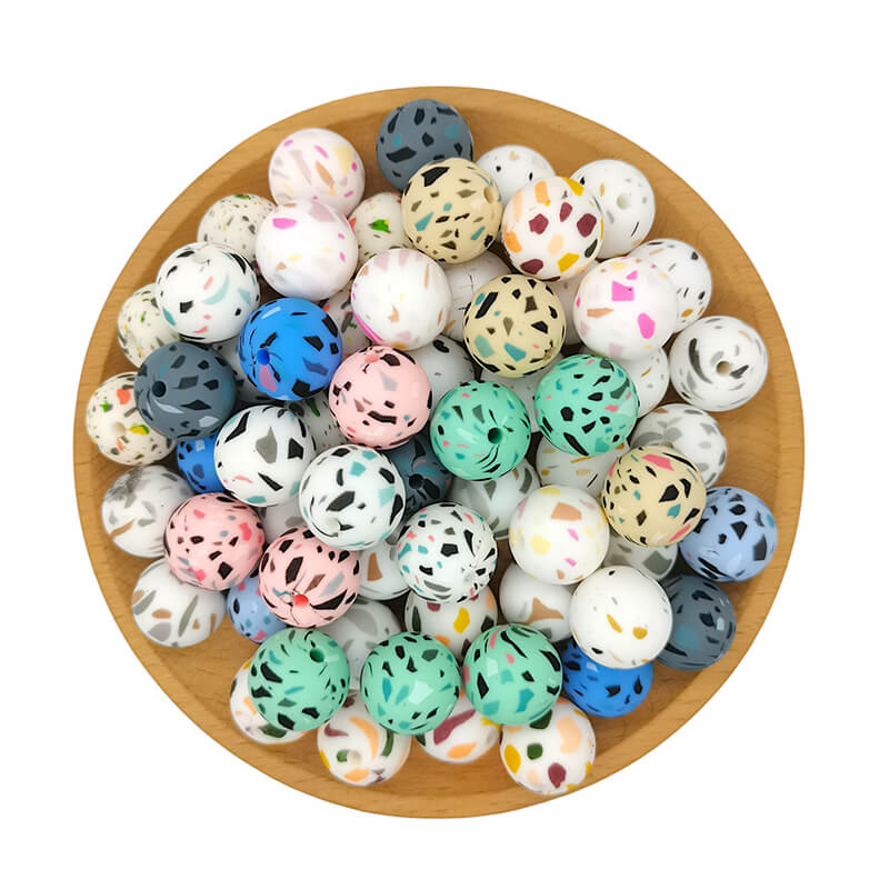 50pcs 15mm Terrazzo Silicone Beads Printed Design