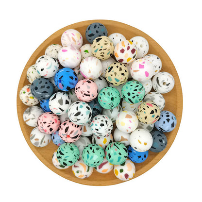 50pcs 15mm Terrazzo Silicone Beads Printed Design
