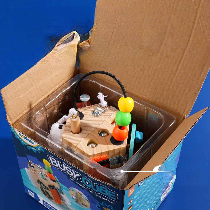 Wooden Montessori Toys Busy Cube Fine Motor Skills for Kids 8