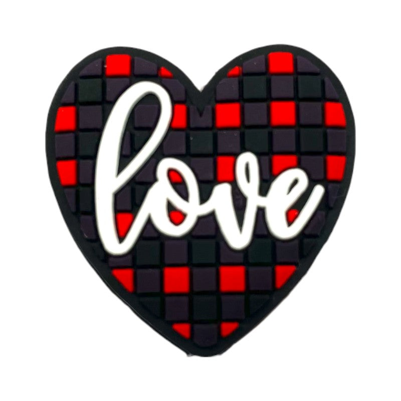 20pcs Silicone Focal Beads Heart Grid Pattern with Love Text