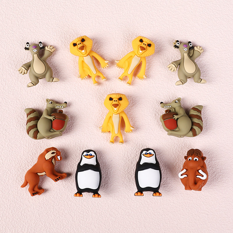 20Pcs Silicone 3D Focal Beads Penguin Animal Characters Set