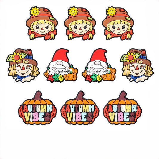 20Pcs Silicone Focal Beads Scarecrow Autumn Pumpkin With Printed Text