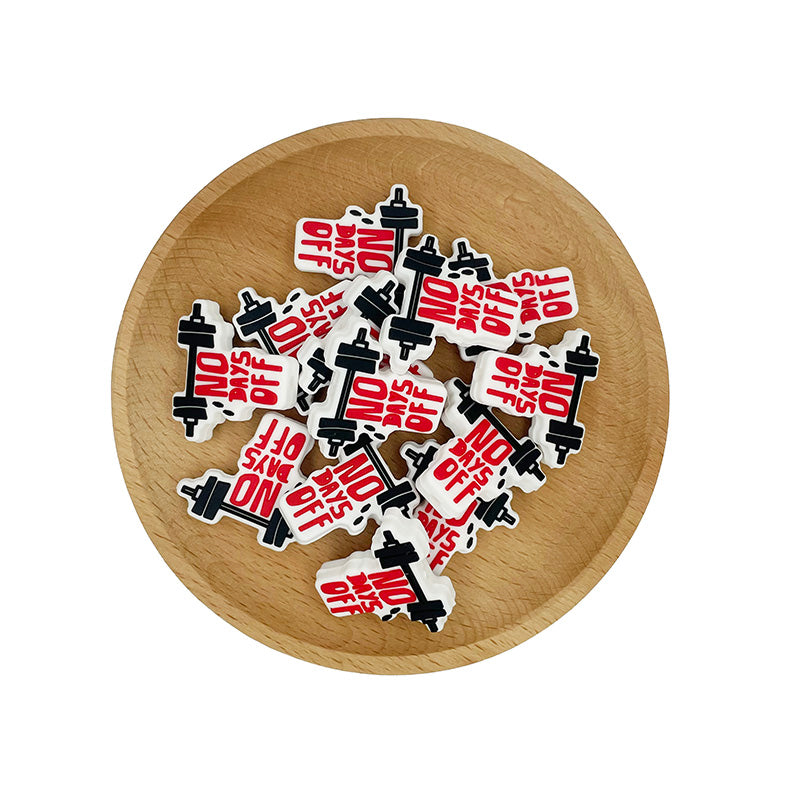 20pcs Silicone Focal Beads Barbell Weightlifting No Days Off Text 2