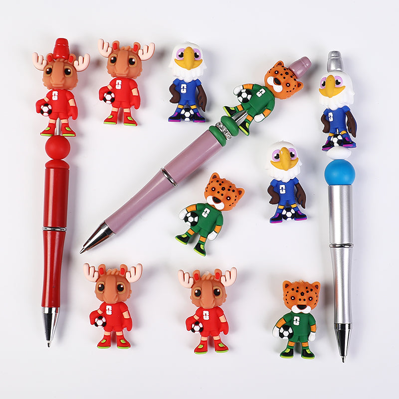 20Pcs Silicone 3D Focal Beads World Cup Mascot Holding Soccer Ball 8