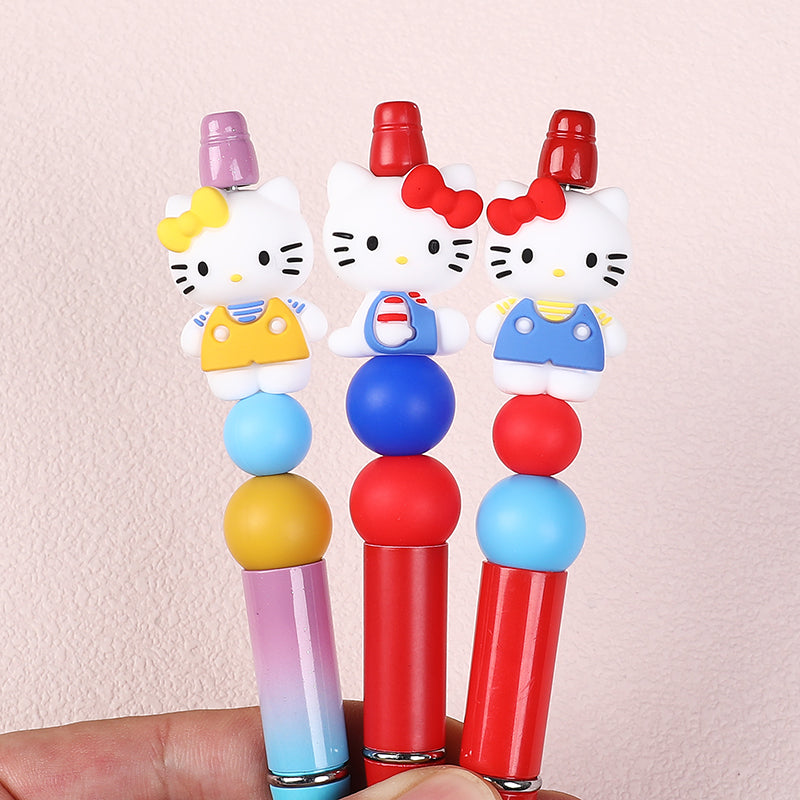 20Pcs Silicone 3D Focal Beads White Cat No Mouth Red Bow Wearing Clothes 7