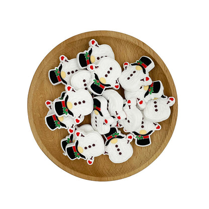 20pcs Silicone Focal Beads Snowman Wearing Hat Front Facing 2