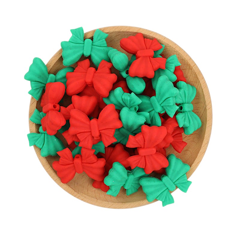 20Pcs Silicone Focal Beads Christmas Color-Shifting Bow Design 3
