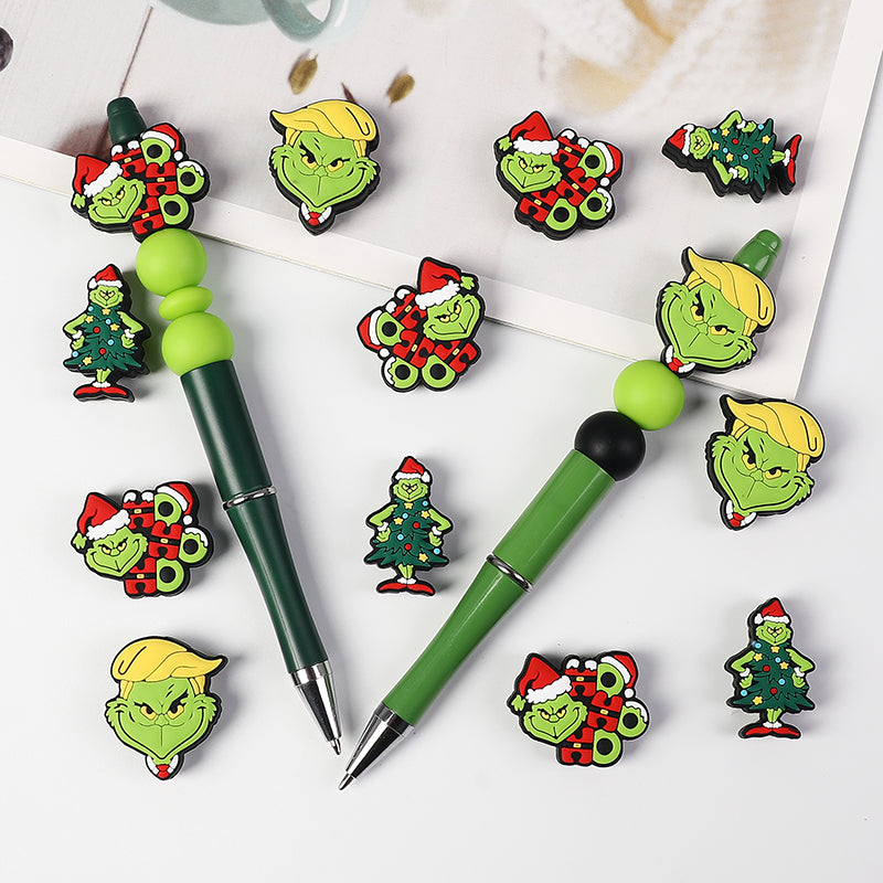 20Pcs Silicone 3D Focal Beads Green Furry Character Scowling Face 7