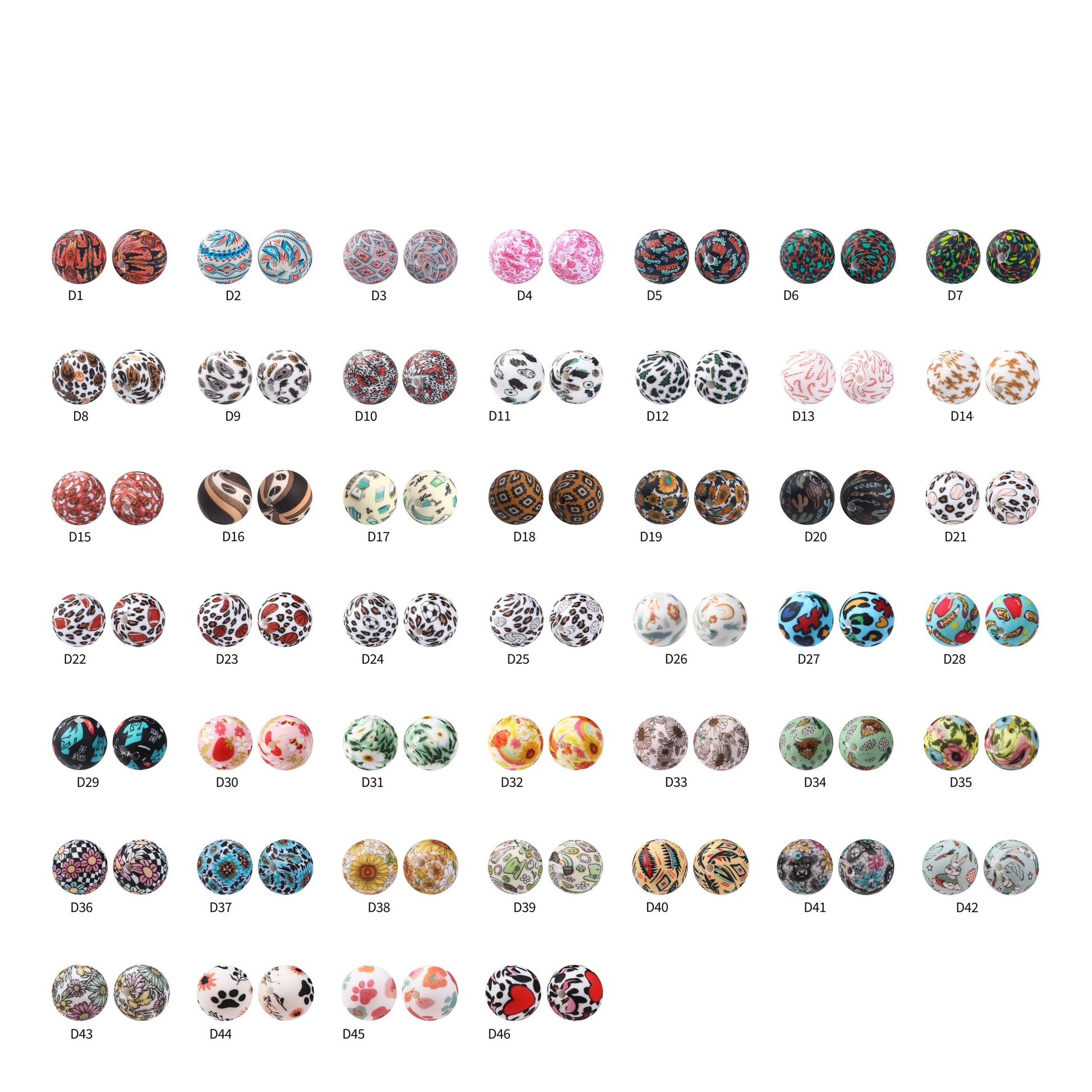 50pcs 15mm Rhombus Printed Silicone Beads Multi Color Design