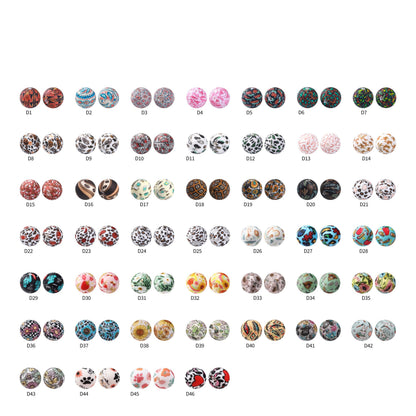 50pcs 15mm Rhombus Printed Silicone Beads Multi Color Design