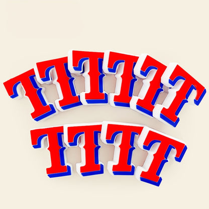 20Pcs Silicone Focal Beads English Letter T Red Blue Outline