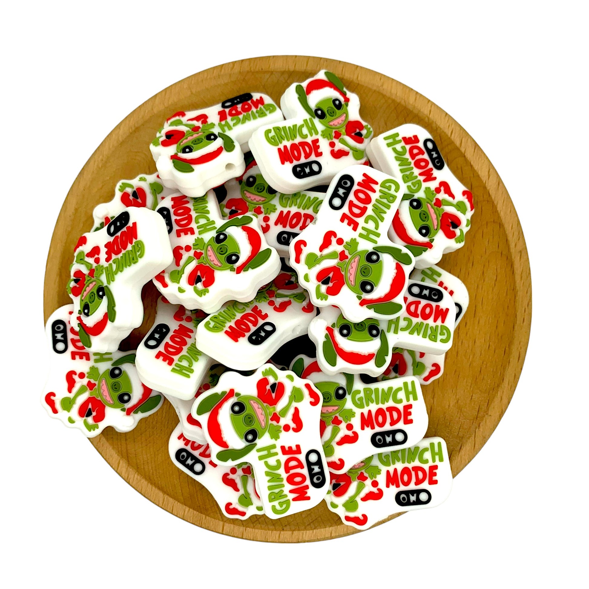 20pcs Silicone Focal Beads Green Furry Character Scowling Face Grinch Mode Text 2