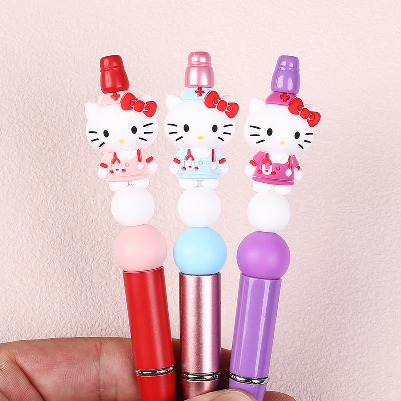 20Pcs Silicone 3D Focal Beads White Cat Wearing Nurse Hat with Stethoscope 9