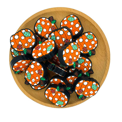 Silicone Focal Beads Pumpkin With Polka Dots Patch Detail 2