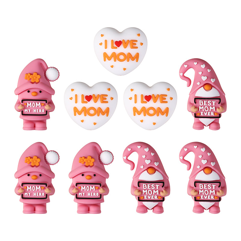 Silicone 3D Focal Beads Mother Day Gnome Holding Sign Detail 8