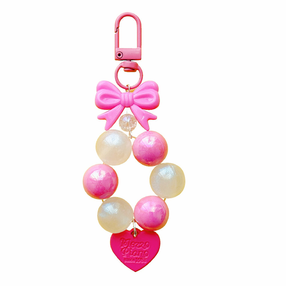 Bow Silicone Bead Wristlet Keychain with Acrylic Beads 12x4.5cm