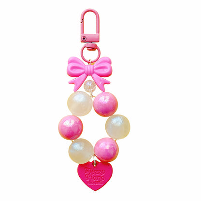 Bow Silicone Bead Wristlet Keychain with Acrylic Beads 12x4.5cm