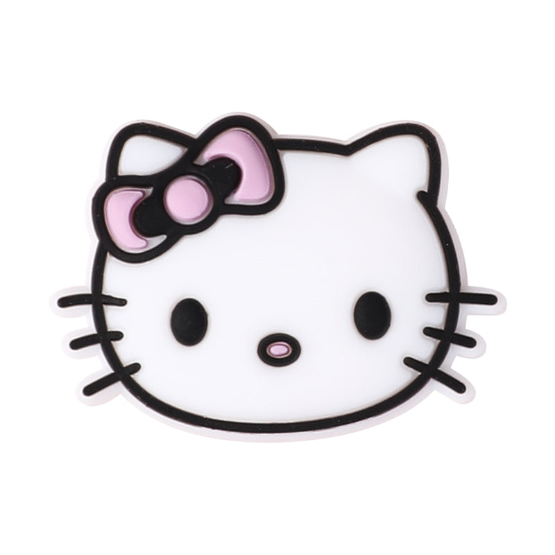 20Pcs Silicone Focal Beads White Cat Head with Bow Detail 8
