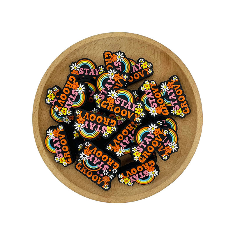 20pcs Silicone Focal Beads Stay Groovy Rainbow Flowers Design 2