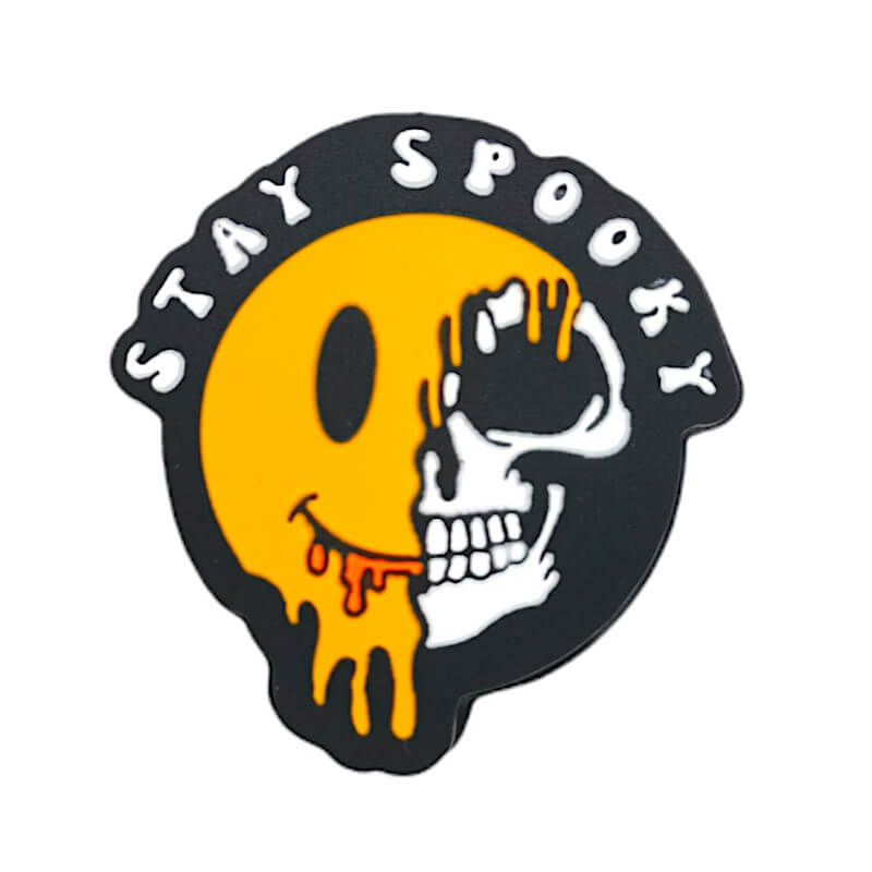 Silicone Focal Beads Stay Spooky Smiley Face Skull Drip Design