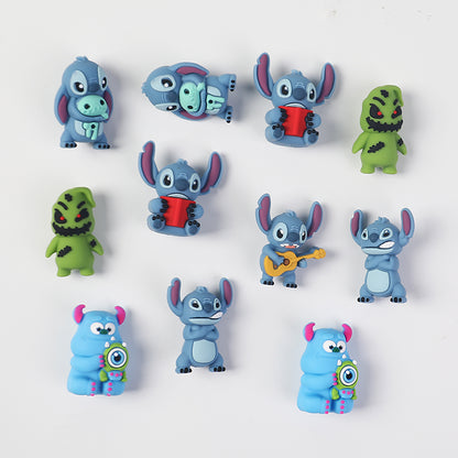 20Pcs Silicone 3D Focal Beads Blue Alien Character Large Ears Various Poses 2