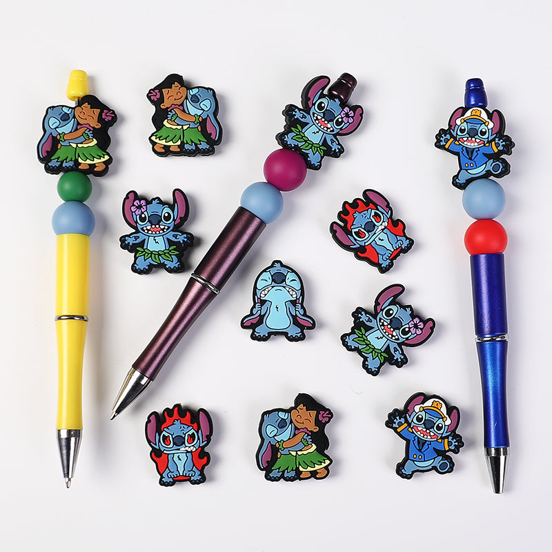 20Pcs Silicone Focal Beads Blue Alien Character Large Ears Variety 6