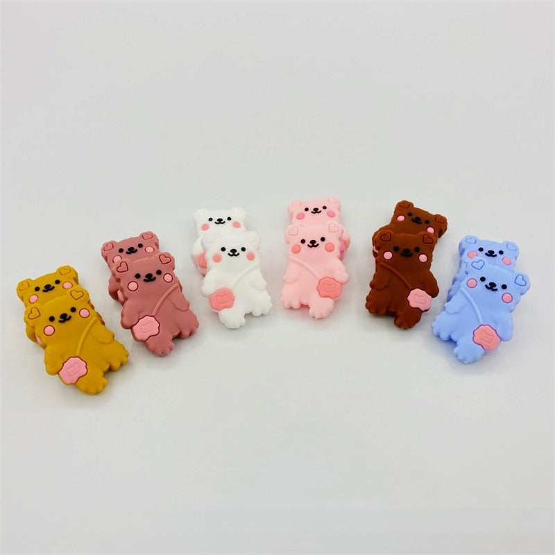 20pcs Silicone Focal Beads Backpack Bear With Heart Pouch 2