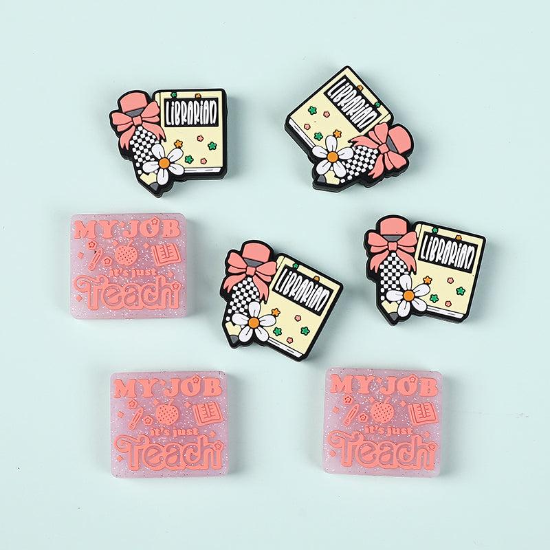 20Pcs Silicone Focal Beads Library Reed Duck Book and Quote Designs 2