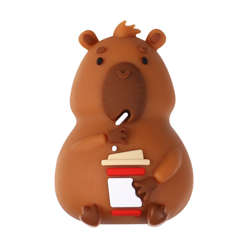 20Pcs Silicone 3D Focal Beads Capybara Holding Flower and Sitting Pose 13