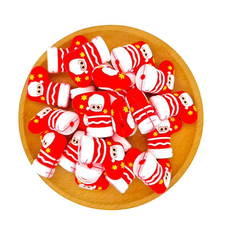Silicone 3D Focal Beads Christmas Socks With Yellow Star Detail 2