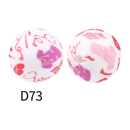 50pcs 15mm Rhombus Printed Silicone Beads Colorful Design 38