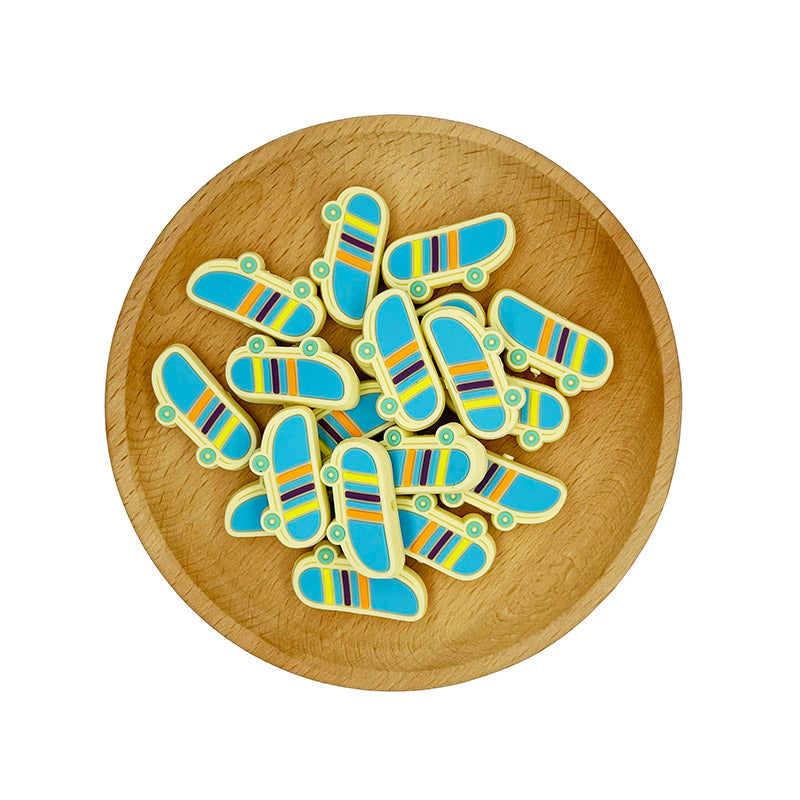 20pcs Silicone Focal Beads Skateboard with Colorful Stripes 2