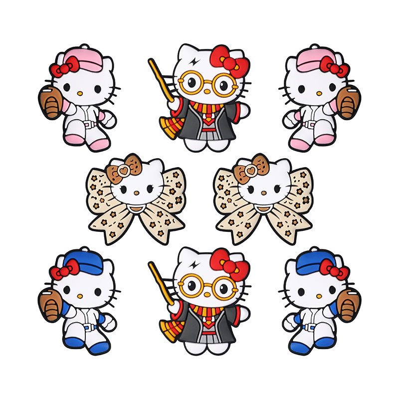 20Pcs Silicone Focal Beads White Cat No Mouth Red Bow with Accessories 10