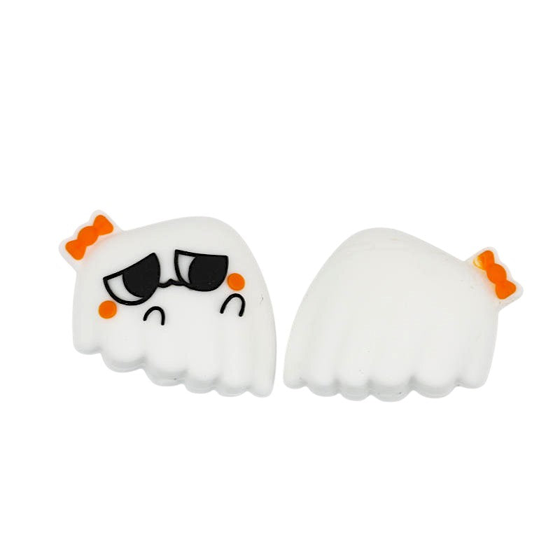 20Pcs Silicone 3D Focal Beads Halloween Sad Big Eyes Ghost With Bow