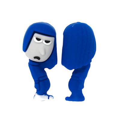 Silicone 3D Focal Beads Blue Hooded Sad Face Character Side Profile