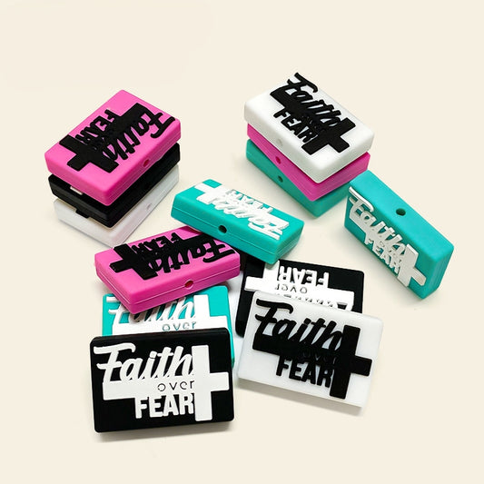 20Pcs Silicone Focal Beads Faith Rectangular Block Shape with Raised Text
