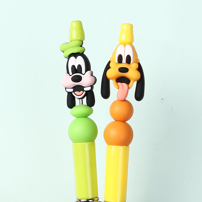 20Pcs Silicone 3D Focal Beads Black Dog Character Wearing Green Hat and Yellow Dog Character Tongue Out 8