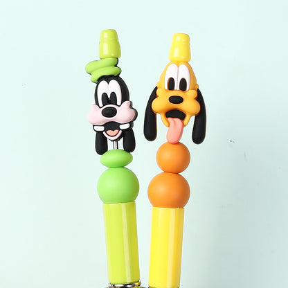 20Pcs Silicone 3D Focal Beads Black Dog Character Wearing Green Hat and Yellow Dog Character Tongue Out 8