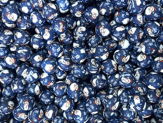 50pcs 15mm Christmas Silicone Beads Santa Claus Print Dark Blue