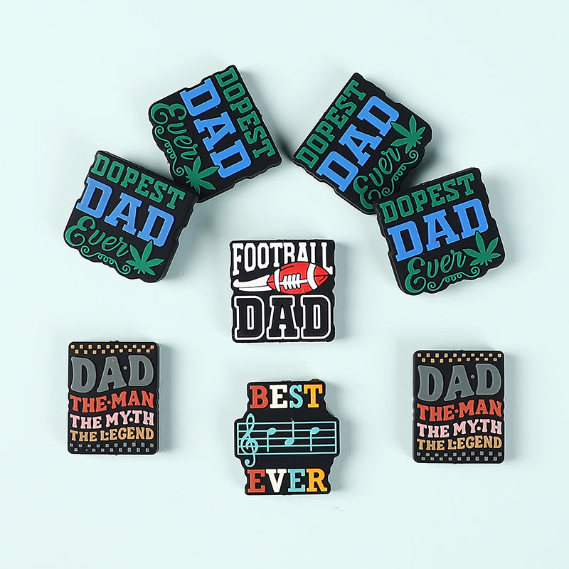 Silicone Focal Beads Dad Theme Text and Icon Design 3