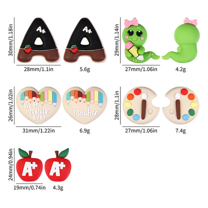 20Pcs Silicone 3D Focal Beads Teacher Color Pencil Apple Bookworm Design 9