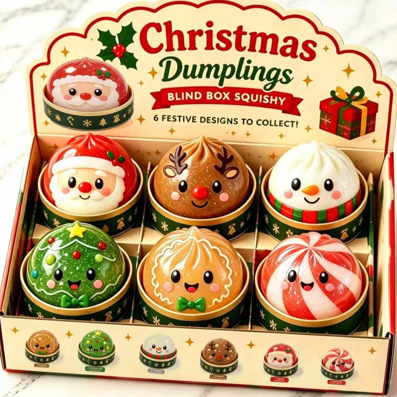 12 Pack TPR Jelly Christmas Squishy Dumpling Sensory Toy