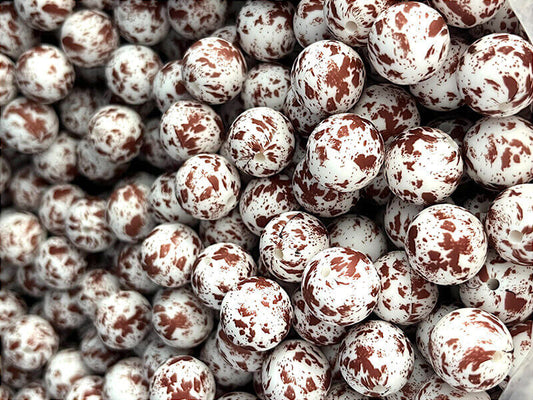 50pcs 15mm Brown Cowhide Print Silicone Beads Printed Design