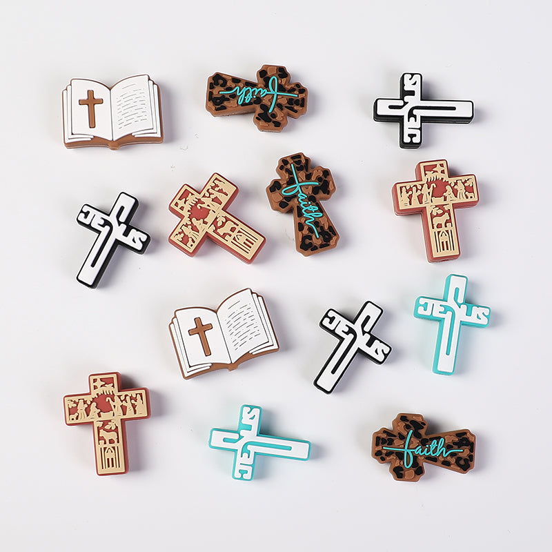 20Pcs Silicone Focal Beads Bible Cross Cutout Center Design 2