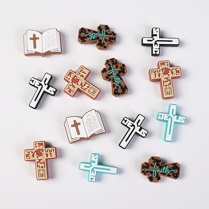 20Pcs Silicone Focal Beads Bible Cross Cutout Center Design 2